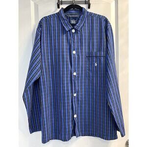 POLO RALPH LAUREN Mens Blue Plaid Long Sleeve Pajama Shirt Top Preppy Lounge Y2K